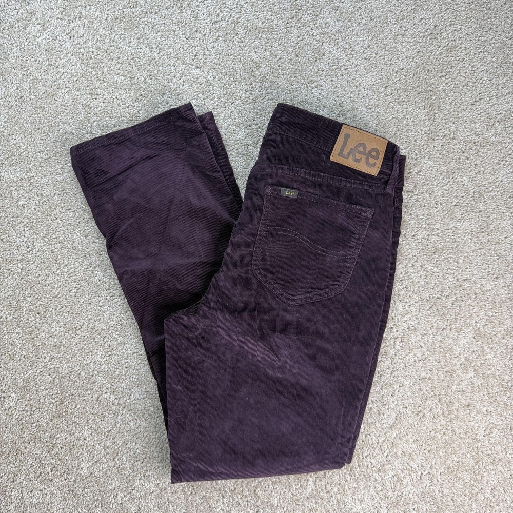Lee Pants Womens 14 Purple Corduroy Khakis Stretch Pockets Straight Leg Casual